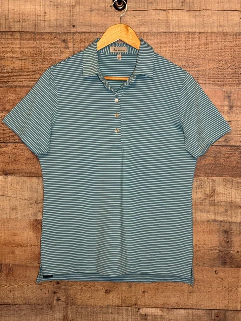 Peter Millar Women’s Blue Green White Stripe Golf Polo Shirt Size Large